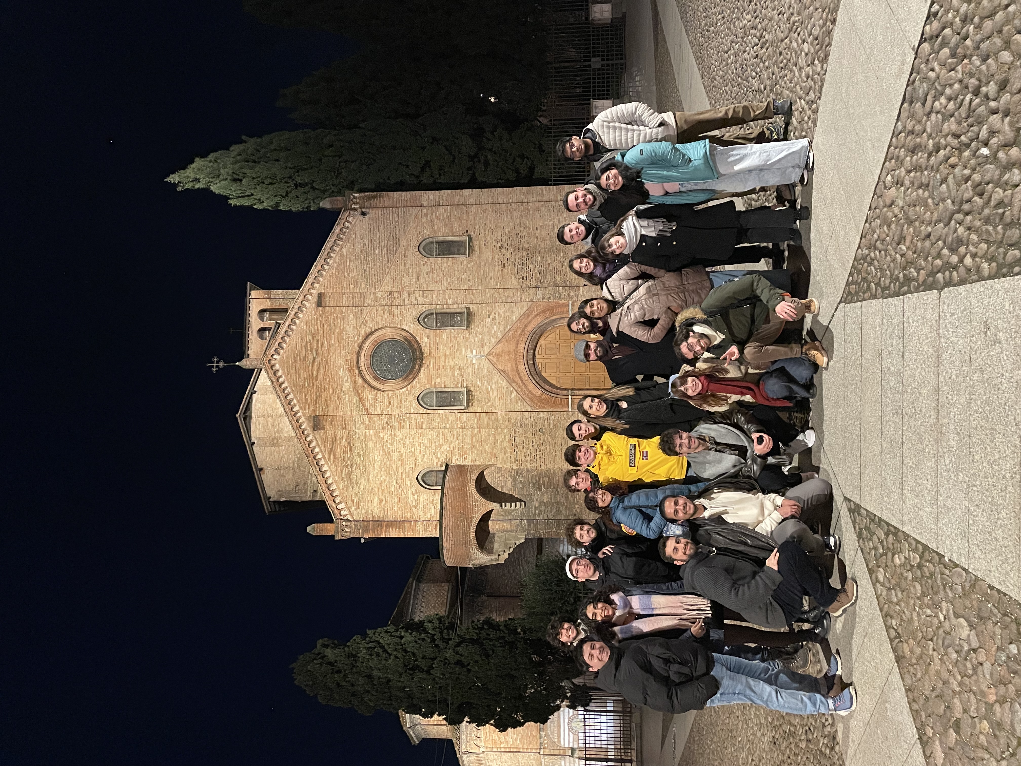 Class photo in front of Sette Chiese at Piazza Santo Stefano, Bologna